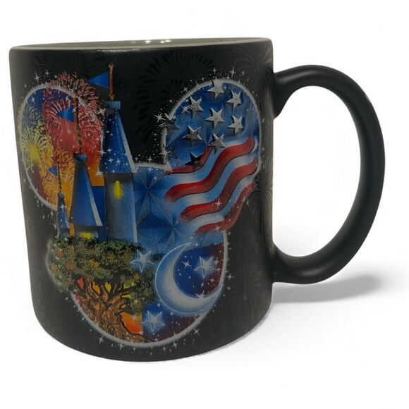 Disney World Mug Black Castle Fireworks Mickey Patriotic Disney Parks 16oz - Picture 1 of 8